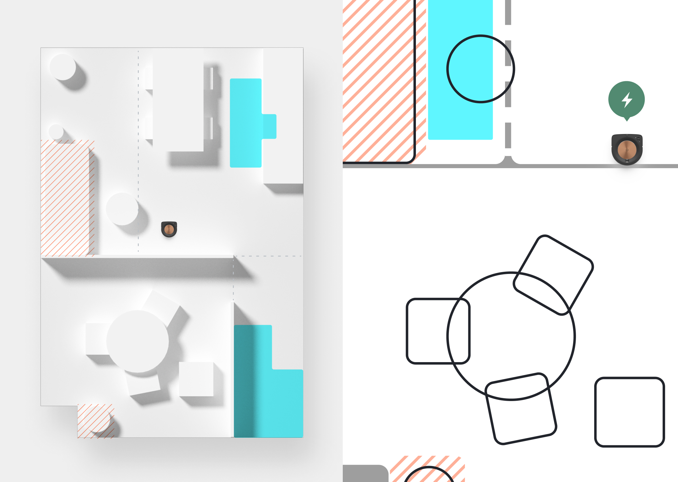 Collection of iRobot mapping and home layout interface concepts.